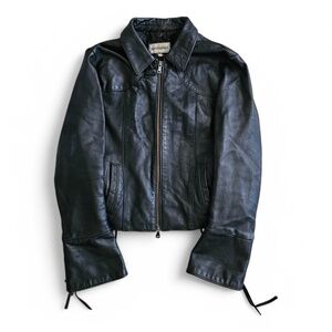 Black Leather Lace Detail Jacket